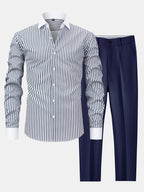 Maqiato | Men's Striped Shirt & Slim Fit Pants Set