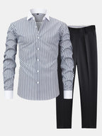 Maqiato | Men's Striped Shirt & Slim Fit Pants Set