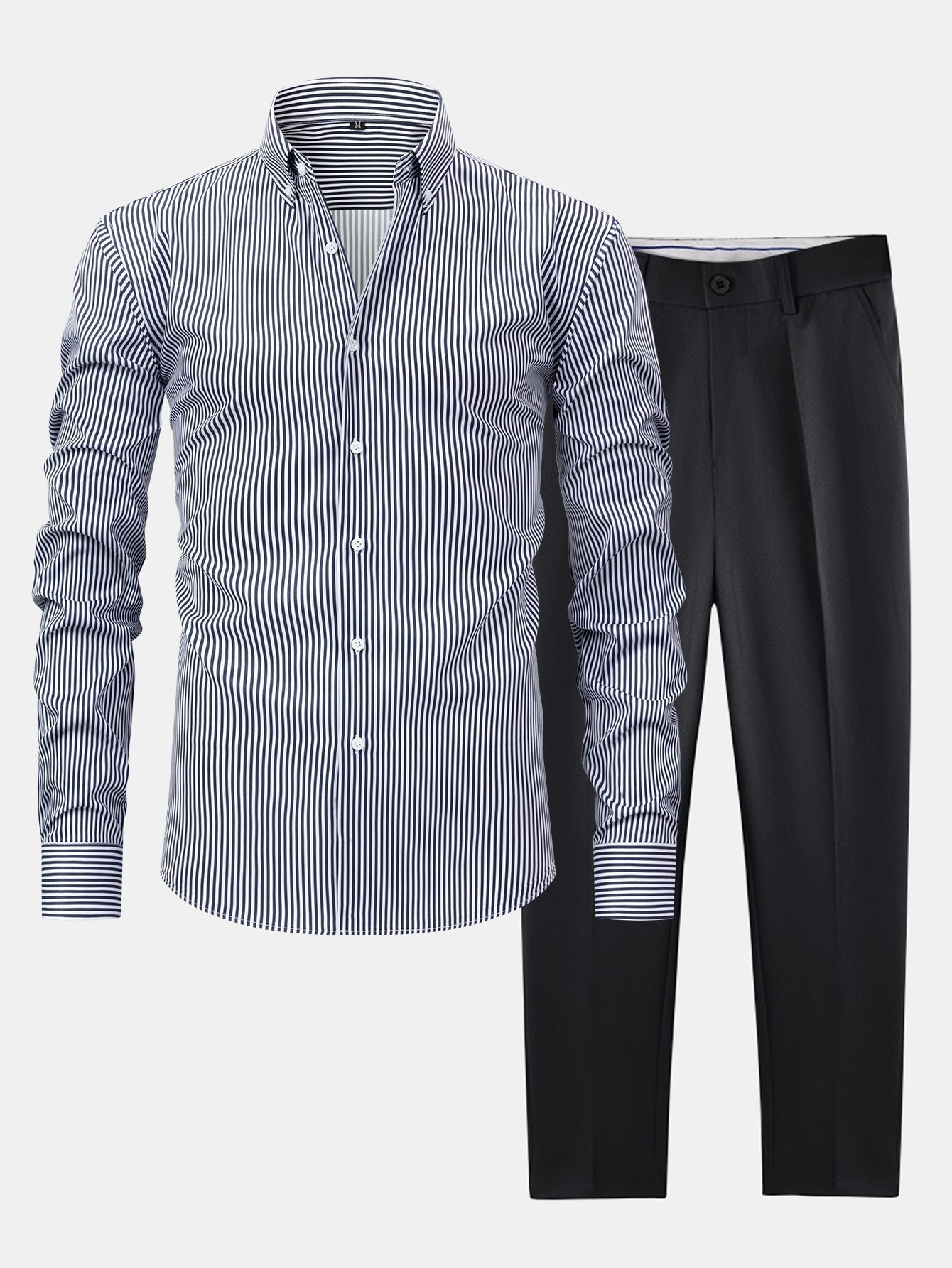 Maqiato | Men's Striped Shirt & Slim Fit Pants Set