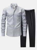 Maqiato | Men's Striped Shirt & Slim Fit Pants Set