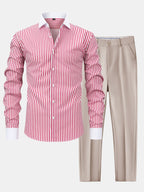 Maqiato | Men's Striped Shirt & Slim Fit Pants Set
