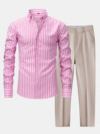 Maqiato | Men's Striped Shirt & Slim Fit Pants Set