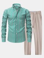 Maqiato | Men's Striped Shirt & Slim Fit Pants Set