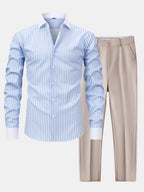 Maqiato | Men's Striped Shirt & Slim Fit Pants Set