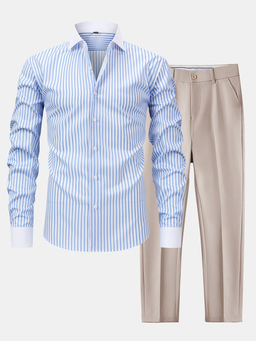 Maqiato | Men's Striped Shirt & Slim Fit Pants Set