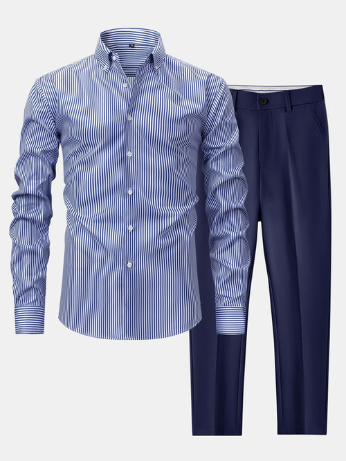 Maqiato | Men's Striped Shirt & Slim Fit Pants Set