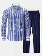 Maqiato | Men's Striped Shirt & Slim Fit Pants Set
