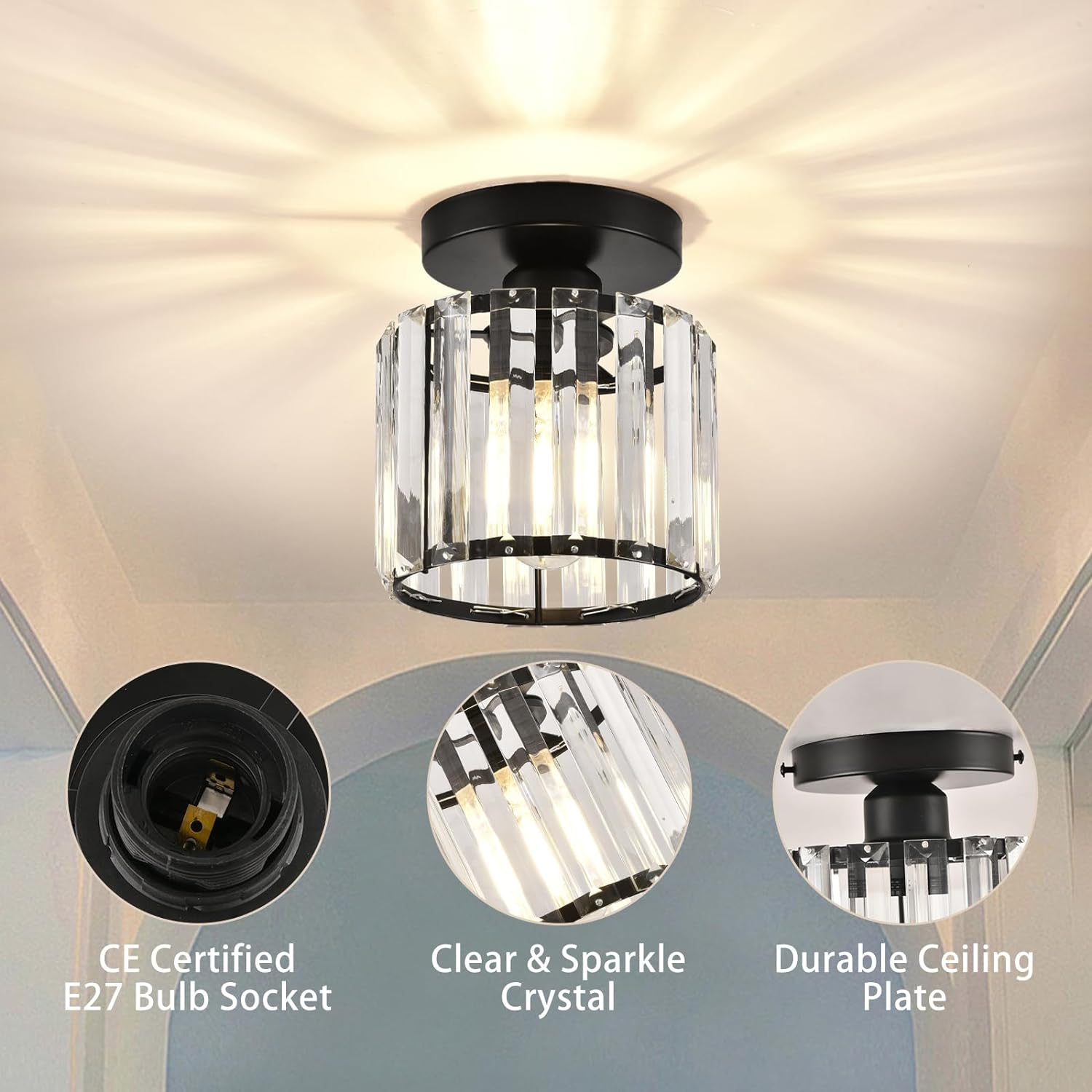 Maqiato | Modern Crystal Ceiling Light in Black or Gold