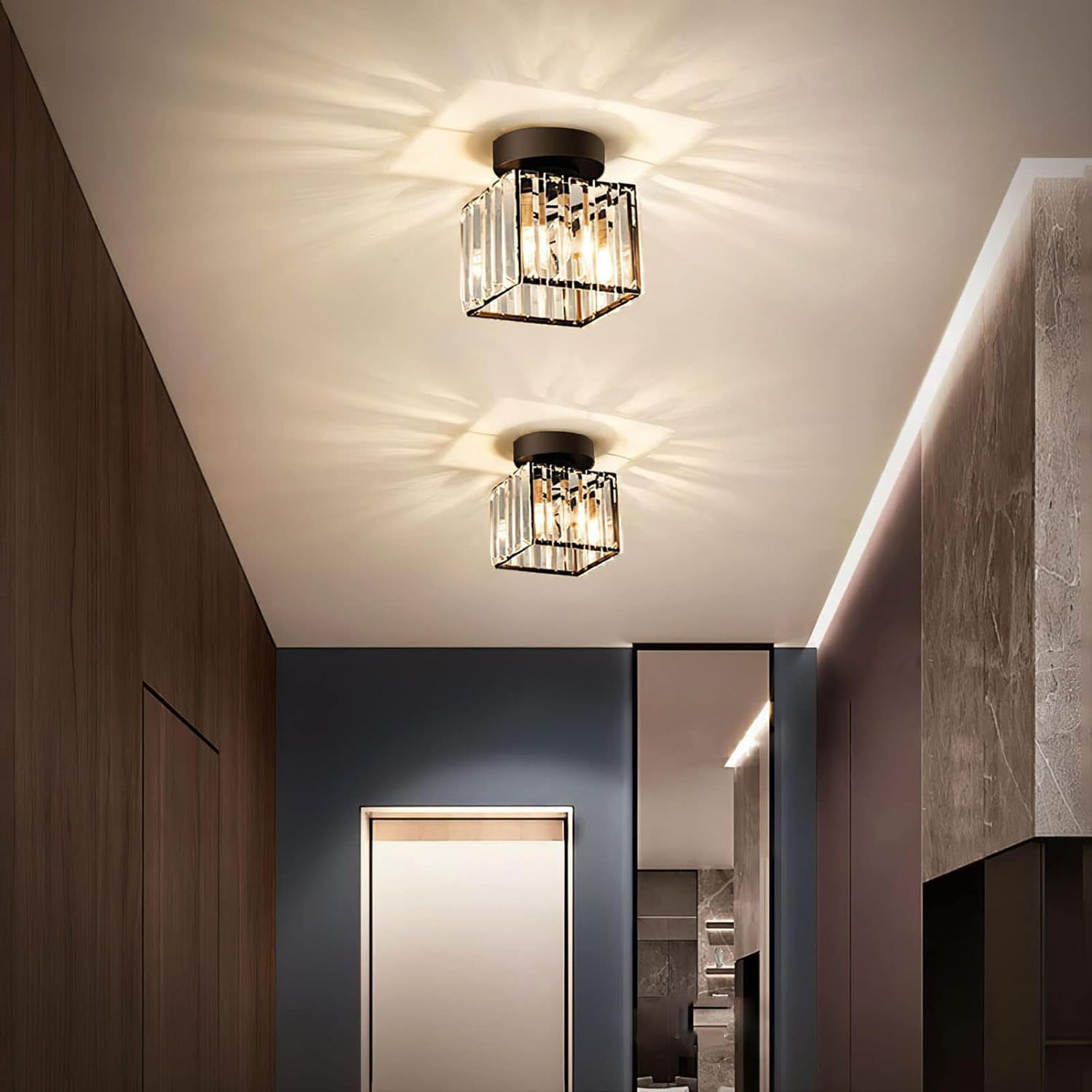 Maqiato | Modern Crystal Ceiling Light in Black or Gold