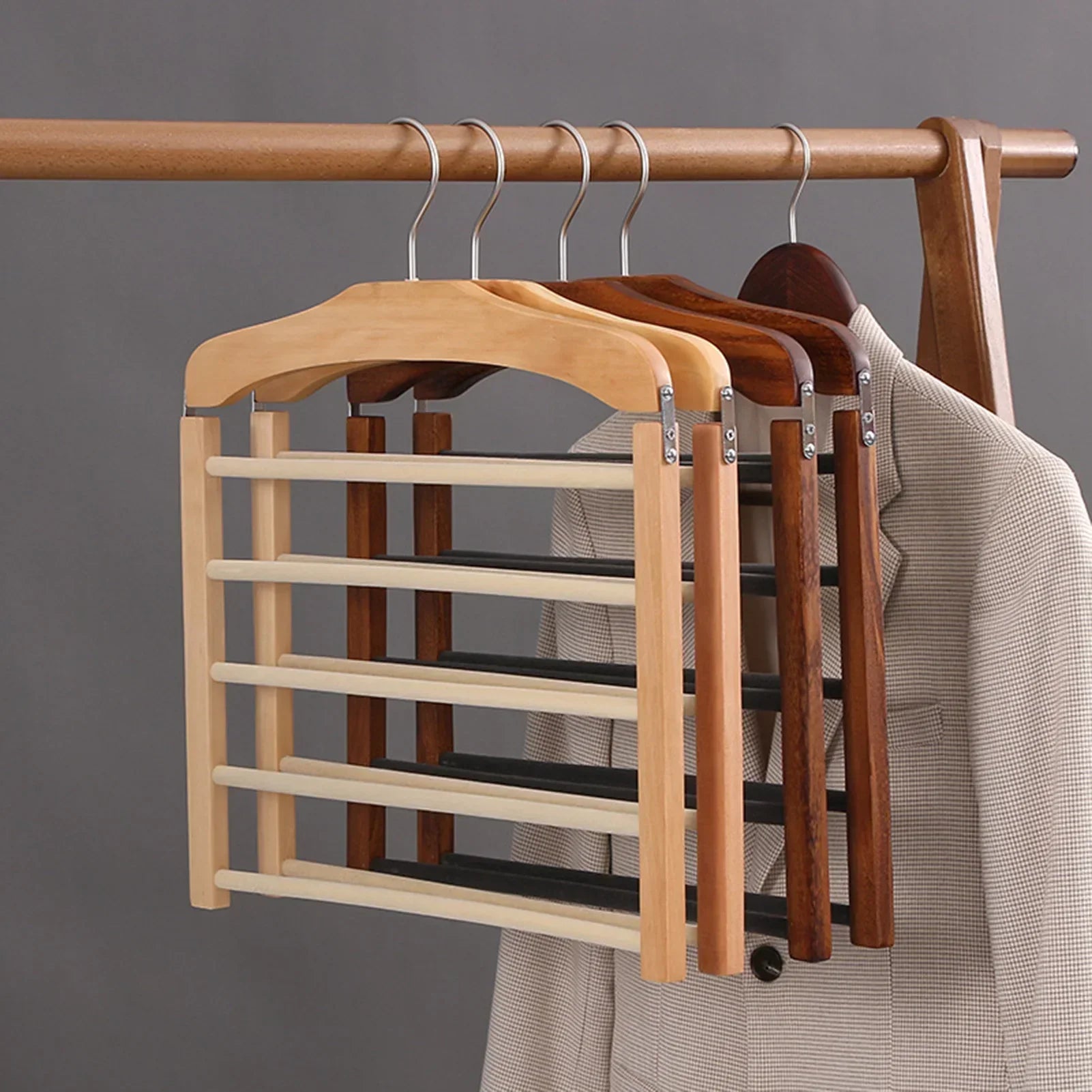 Maqiato | Multi-Pant Hanging Rack in Walnut