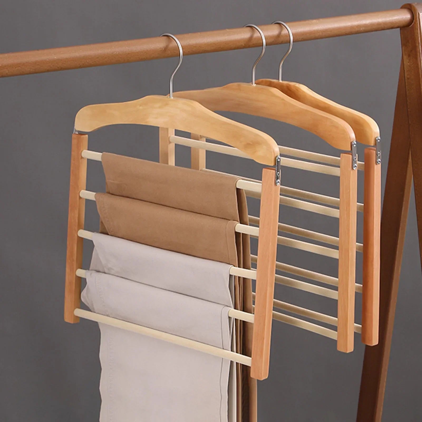 Maqiato | Multi-Pant Hanging Rack in Walnut