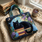 Maqiato | Quilted Cat Tote Bag - Black Cat on Books