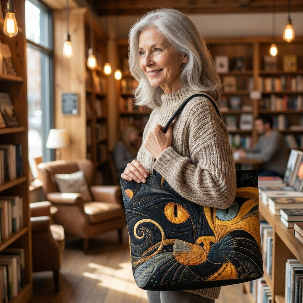 Maqiato | Quilted Cat Tote Bag - Mystic Black Cat