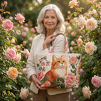 Maqiato | Quilted Cat Tote Bag - Orange Cat with Roses