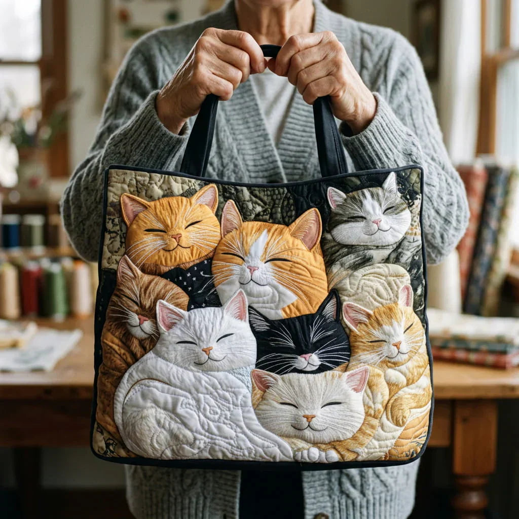 Maqiato | Quilted Cat Tote Bag - Sleeping Kittens