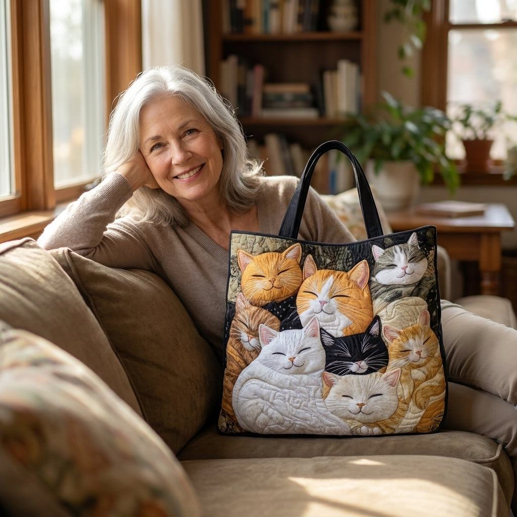 Maqiato | Quilted Cat Tote Bag - Sleeping Kittens