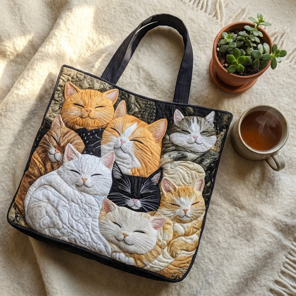 Maqiato | Quilted Cat Tote Bag - Sleeping Kittens