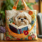 Maqiato | Quilted Dog Tote Bag - Shih Tzu, Books and Flowers