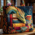 Maqiato | Quilted Tote Bag - Dragon Reader with Books