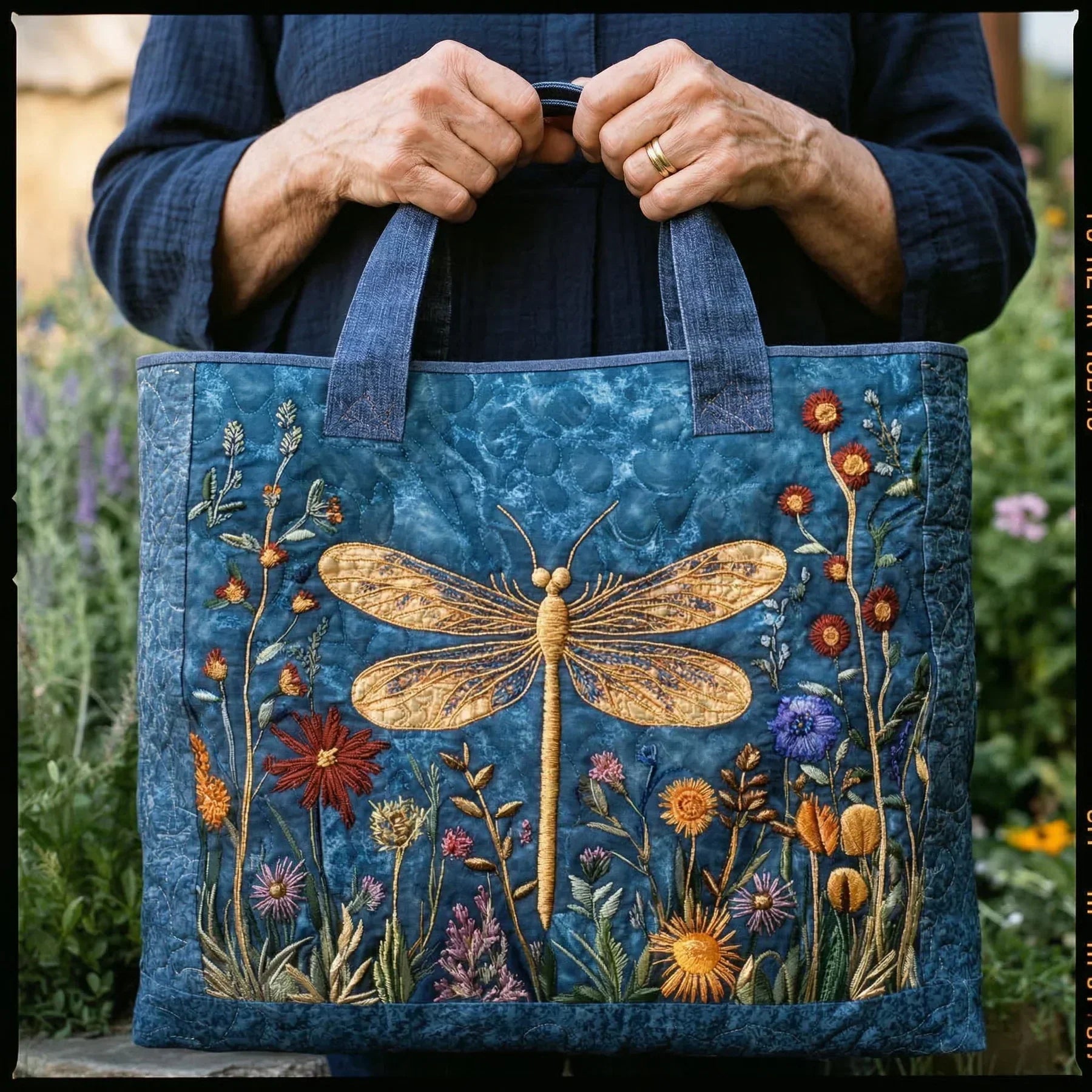 Maqiato | Quilted Tote Bag - Golden Dragonfly