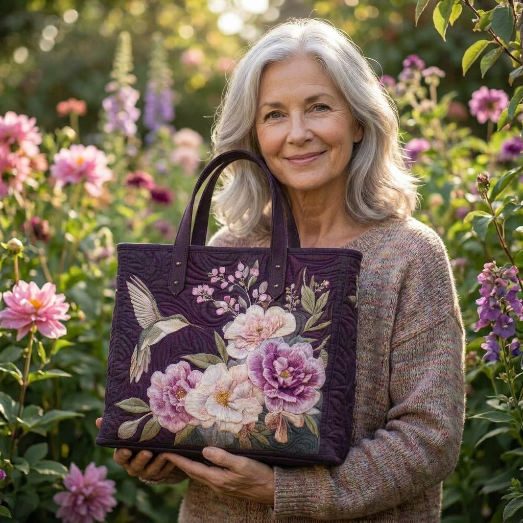Maqiato | Quilted Tote Bag - Hummingbirds and Orchids