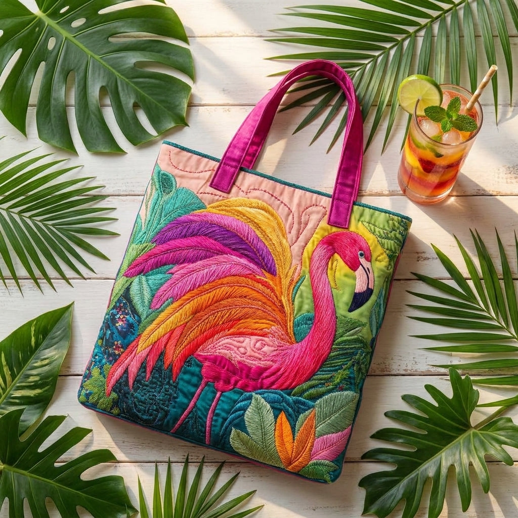Maqiato | Quilted Tote Bag - Rainbow Flamingo