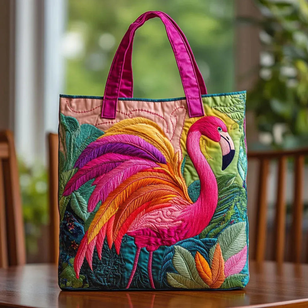 Maqiato | Quilted Tote Bag - Rainbow Flamingo