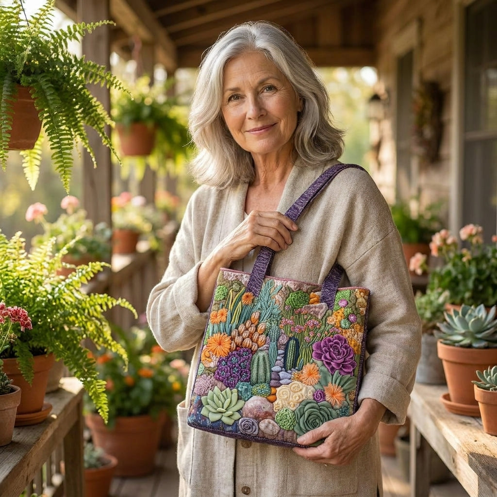 Maqiato | Quilted Tote Bag - Succulent Garden