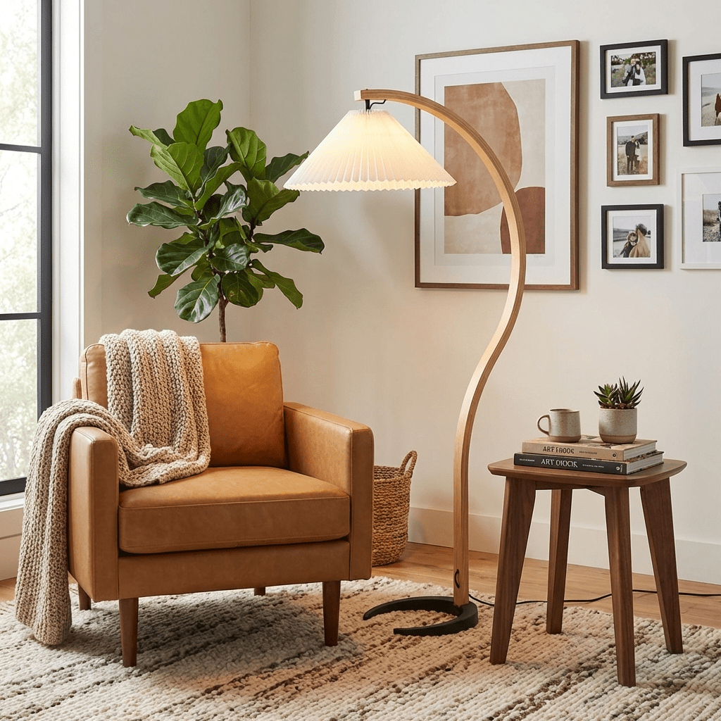 Maqiato | Scandinavian Beech Wood Floor Lamp in White