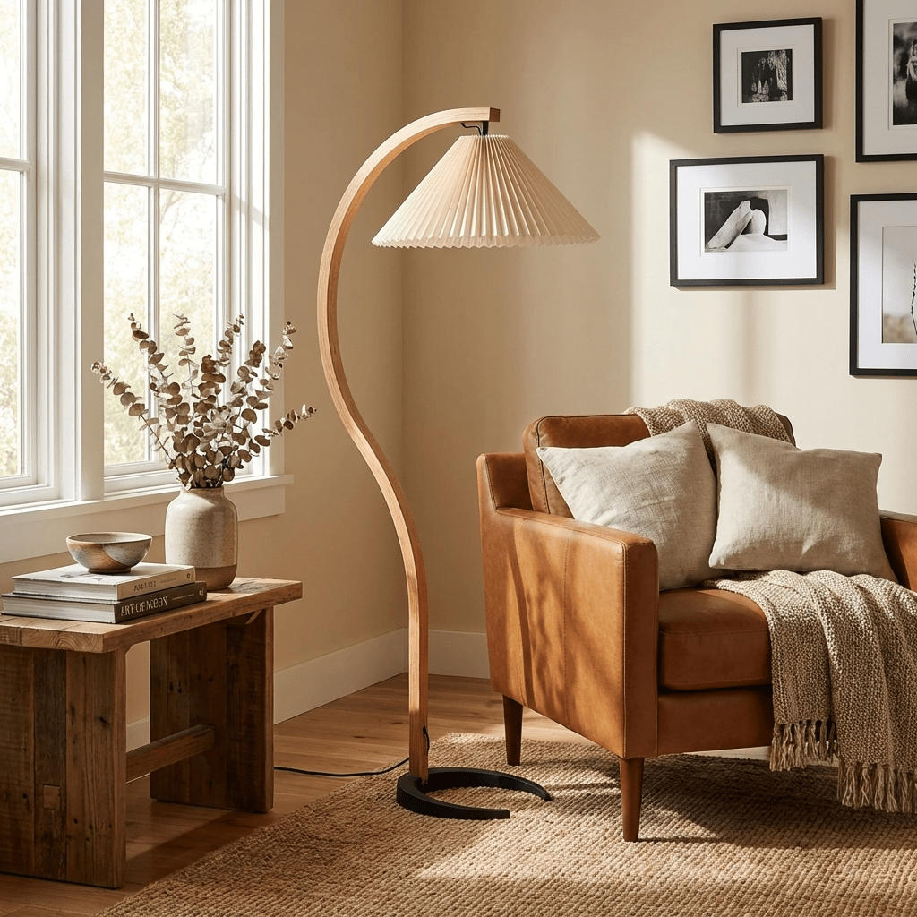 Maqiato | Scandinavian Beech Wood Floor Lamp in White