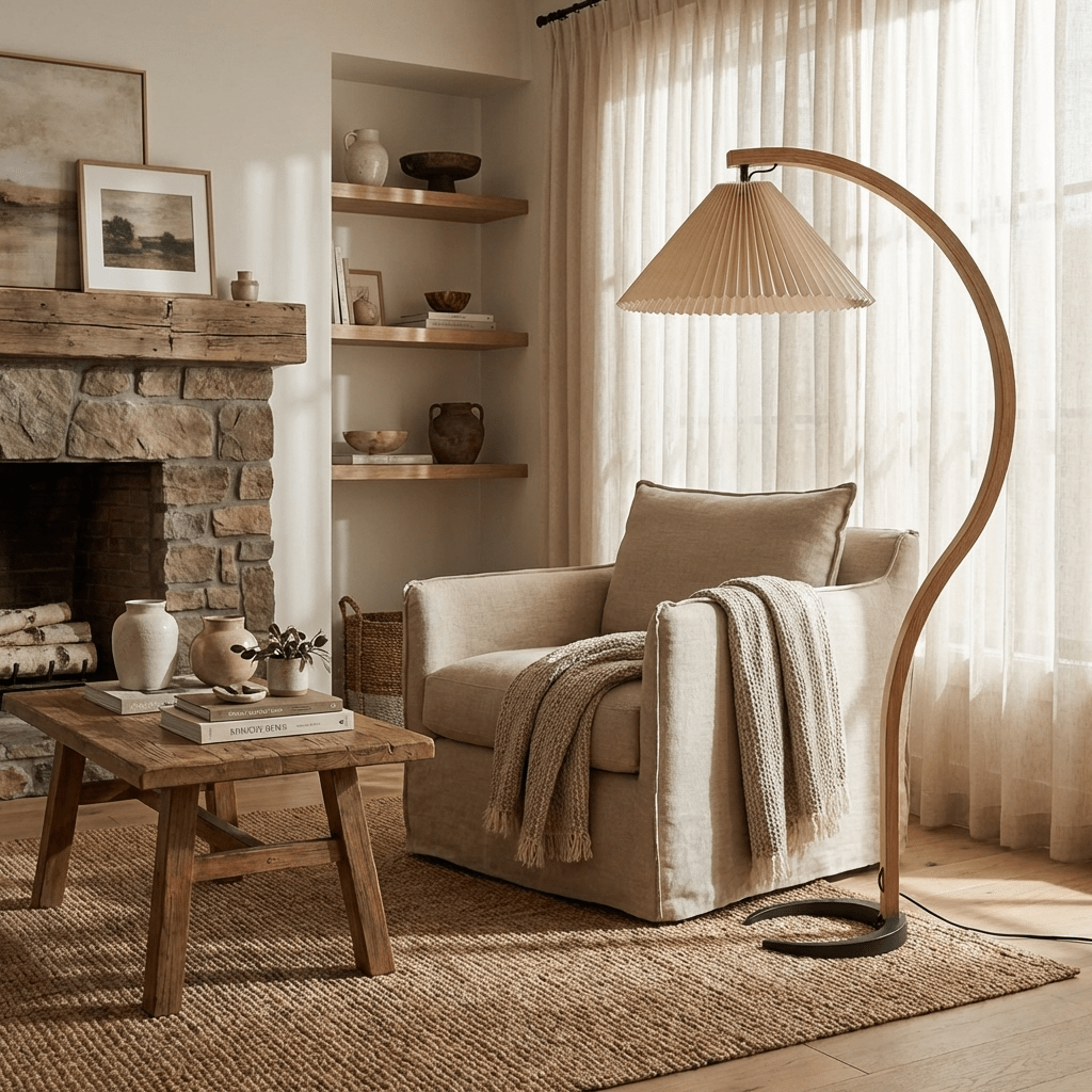 Maqiato | Scandinavian Beech Wood Floor Lamp in White
