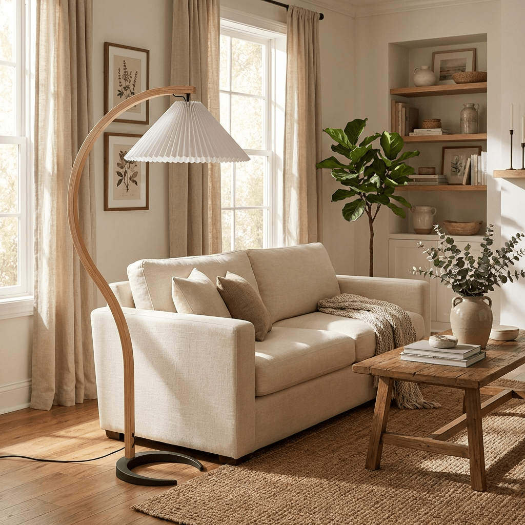 Maqiato | Scandinavian Beech Wood Floor Lamp in White