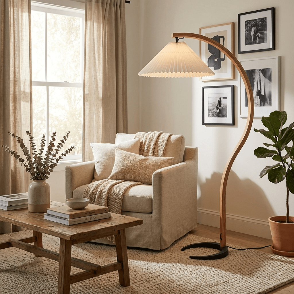 Maqiato | Scandinavian Beech Wood Floor Lamp in White