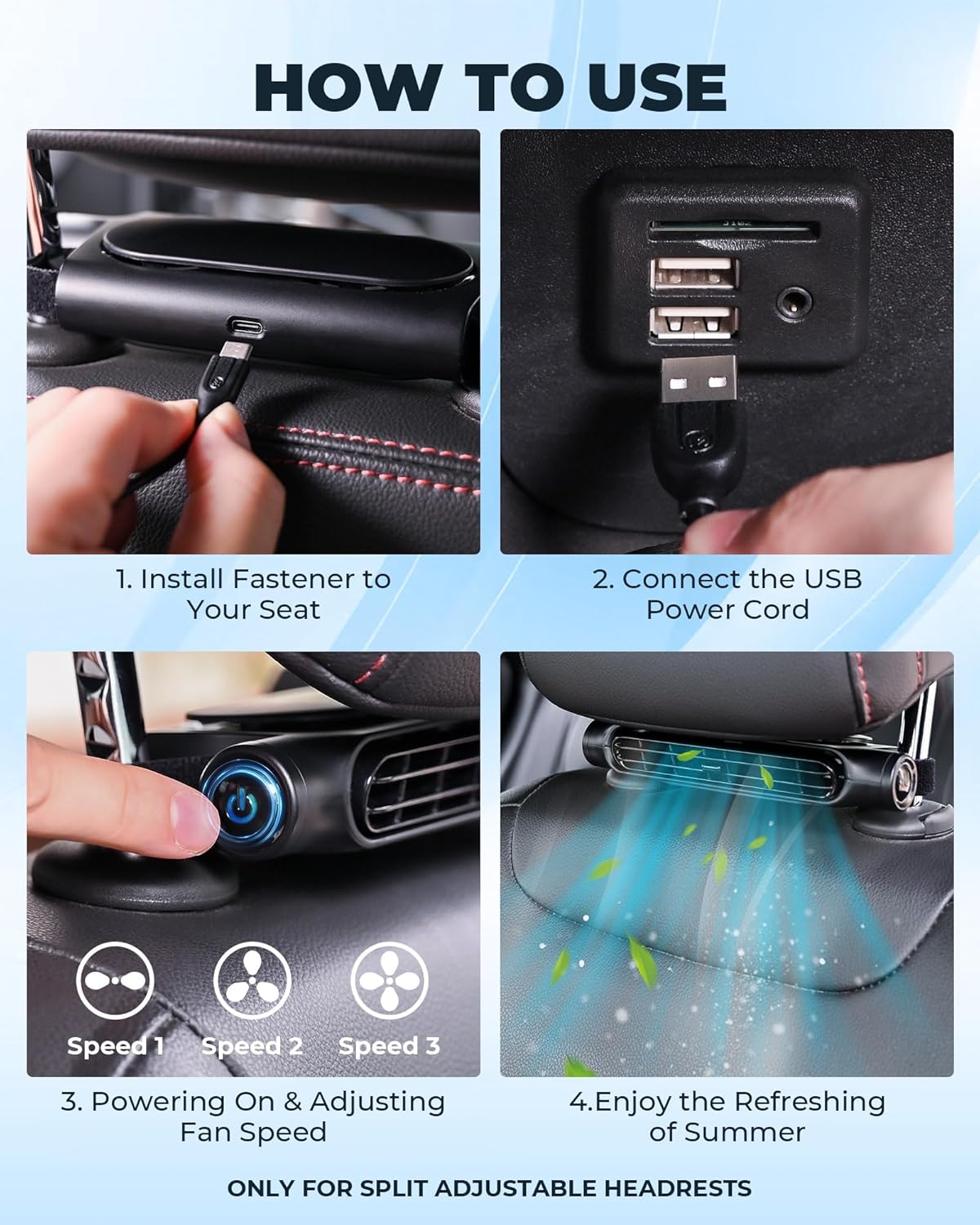 Maqiato | USB Car Headrest Fan (2-Pack)