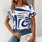 Maqiato | Women's Abstract Print T-Shirt in Blue