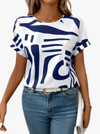 Maqiato | Women's Abstract Print T-Shirt in Blue