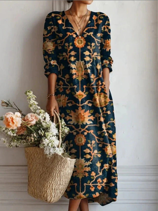 Maqiato | Women's Floral Linen Blend Midi Dress