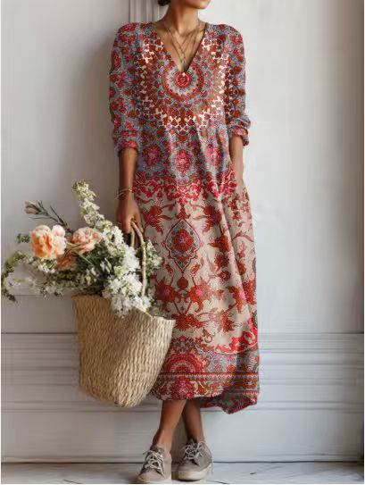 Maqiato | Women's Floral Linen Blend Midi Dress