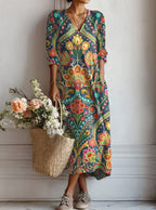 Maqiato | Women's Floral Linen Blend Midi Dress
