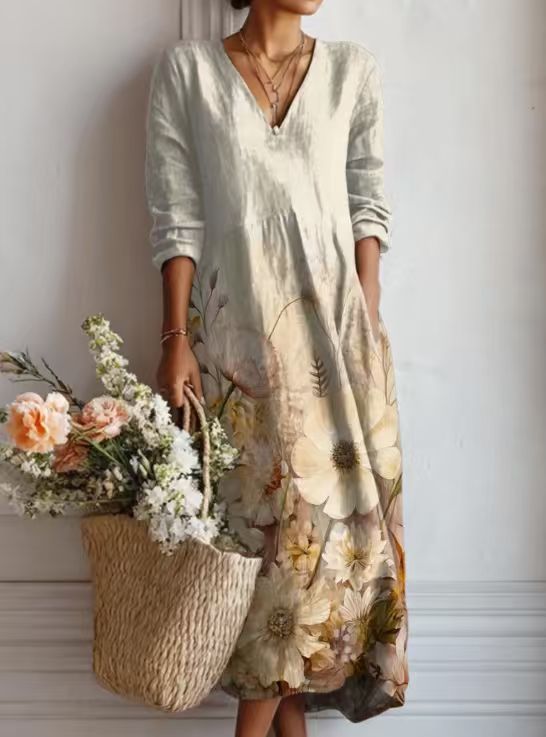 Maqiato | Women's Floral Linen Blend Midi Dress