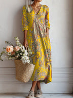 Maqiato | Women's Floral Linen Blend Midi Dress