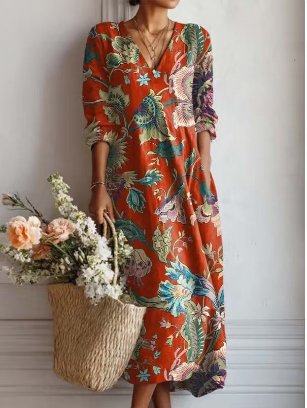 Maqiato | Women's Floral Linen Blend Midi Dress
