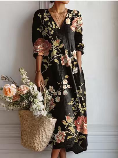 Maqiato | Women's Floral Linen Blend Midi Dress