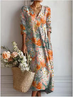 Maqiato | Women's Floral Linen Blend Midi Dress