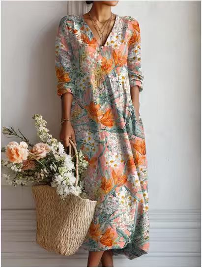 Maqiato | Women's Floral Linen Blend Midi Dress