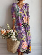Maqiato | Women's Floral Linen Blend Midi Dress