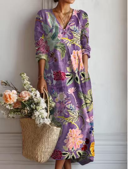 Maqiato | Women's Floral Linen Blend Midi Dress