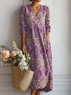 Maqiato | Women's Floral Linen Blend Midi Dress