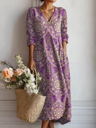 Maqiato | Women's Floral Linen Blend Midi Dress