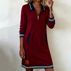 Women’s Casual Dress with Collar and Zipper